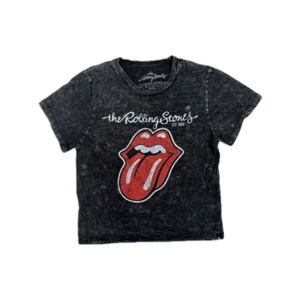 The Rolling Stones Acid Wash Lips Tongue Graphic Band Tee Kids Youth Size Small